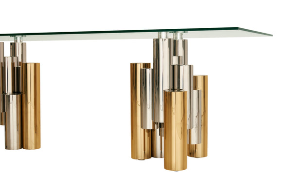 VIG Furniture Modrest Chariot - Modern Glass and Silver Mix Gold Rectangular Dining Table VGZA-T413-GLD-DT