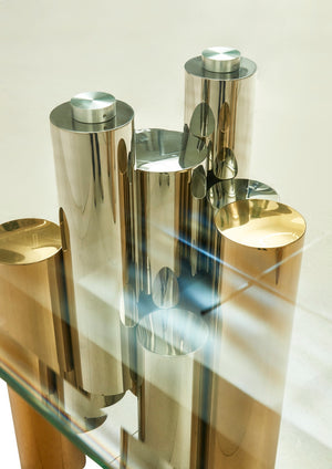 VIG Furniture Modrest Chariot - Modern Glass and Silver Mix Gold Rectangular Dining Table VGZA-T413-GLD-DT