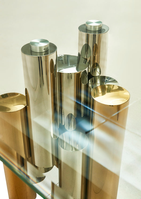 VIG Furniture Modrest Chariot - Modern Glass and Silver Mix Gold Rectangular Dining Table VGZA-T413-GLD-DT