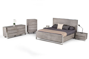 VIG Furniture Modrest Charlene Modern Grey Elm and Stainless Steel Q Bedroom Set VGVC-CHARLENE-SET-queen