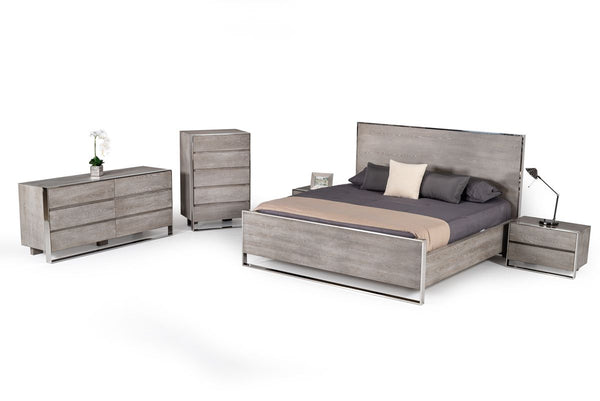 VIG Furniture Queen Modrest Charlene Modern Grey Elm & Stainless Steel Bed VGVCBD008A-LOW-GRY-Q