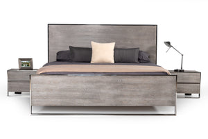 VIG Furniture Modrest Charlene Modern Grey Elm & Stainless Steel Bed VGVCBD008A-LOW-GRY