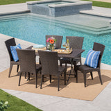 Noble House Astra Outdoor 7 Piece  Multibrown Wicker Dining Set with Foldable Table