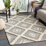 Cherokee CHK-2303 Global Wool Rug CHK2303-912 Black, Charcoal, Cream 100% Wool 9' x 12'