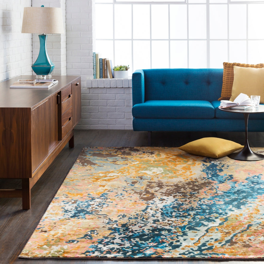 Chemistry CHM-2002 Modern Viscose, NZ Wool Rug CHM2002-913 Navy, Camel, Olive, Bright Pink, Aqua, Taupe, Dark Brown 70% Viscose, 30% NZ Wool 9' x 13'