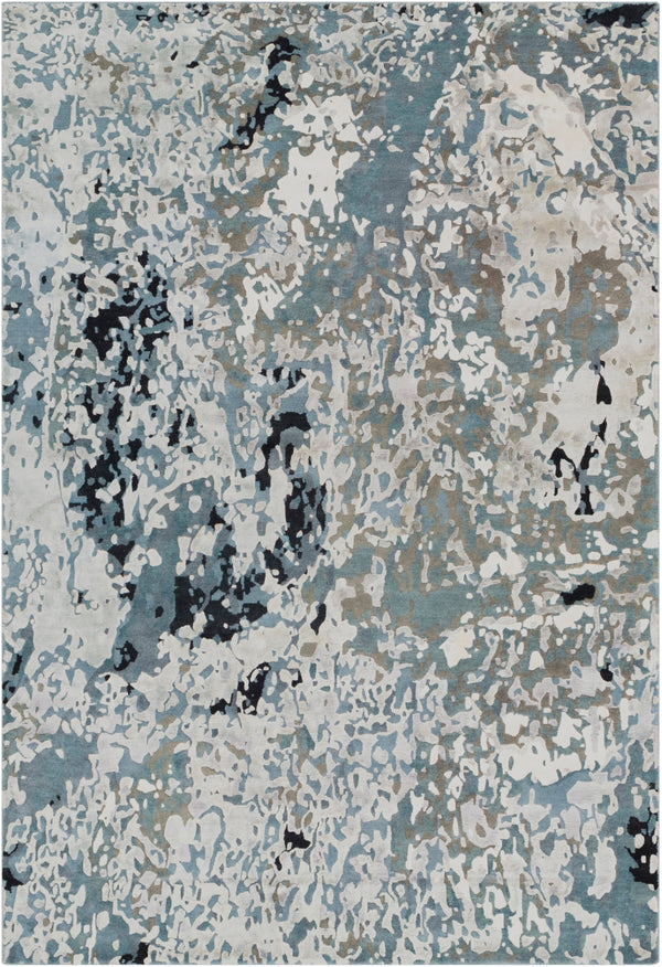 Chemistry CHM-2003 Modern Viscose, NZ Wool Rug CHM2003-913 Charcoal, Denim, Ivory, Dark Green, Medium Gray, Black 70% Viscose, 30% NZ Wool 9' x 13'