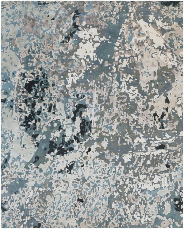 Chemistry CHM-2003 Modern Viscose, NZ Wool Rug CHM2003-810 Charcoal, Denim, Ivory, Dark Green, Medium Gray, Black 70% Viscose, 30% NZ Wool 8' x 10'