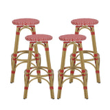 Noble House Starla Outdoor French Aluminum 29.5 Inch Barstools (Set of 4), Red, White, and Bamboo Finish