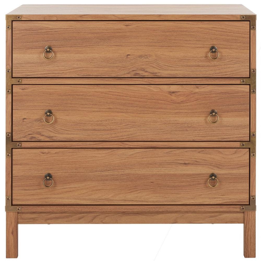 Safavieh Galio 3 Drawer Chest Oak / Gold Particle Board, Mdf, Honeycomb,  Solid Wood, Iron CHS9600D