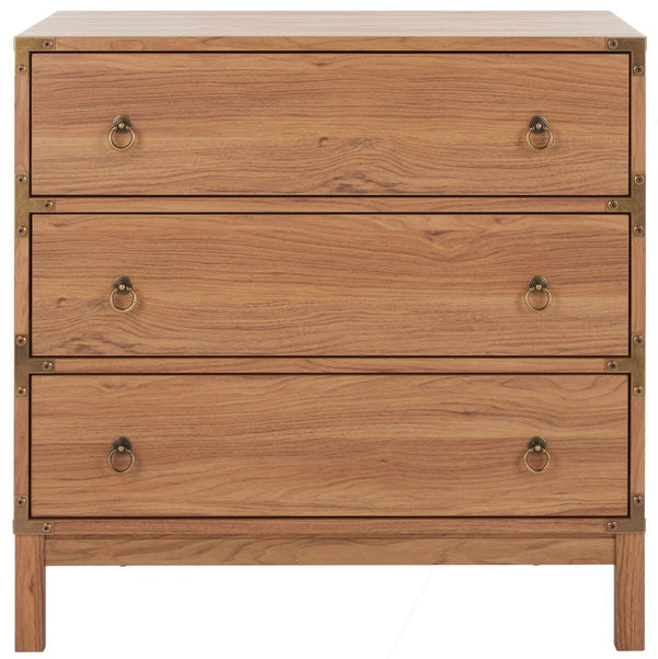 Safavieh Galio 3 Drawer Chest Oak / Gold Particle Board, Mdf, Honeycomb,  Solid Wood, Iron CHS9600D