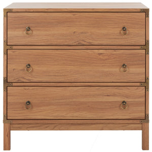 Safavieh Galio 3 Drawer Chest Oak / Gold Particle Board, Mdf, Honeycomb,  Solid Wood, Iron CHS9600D