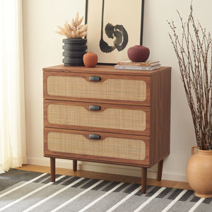 Safavieh Irelia 3 Drawer Chest Walnut  Pb, Mdf, Rubber Wood CHS9602A