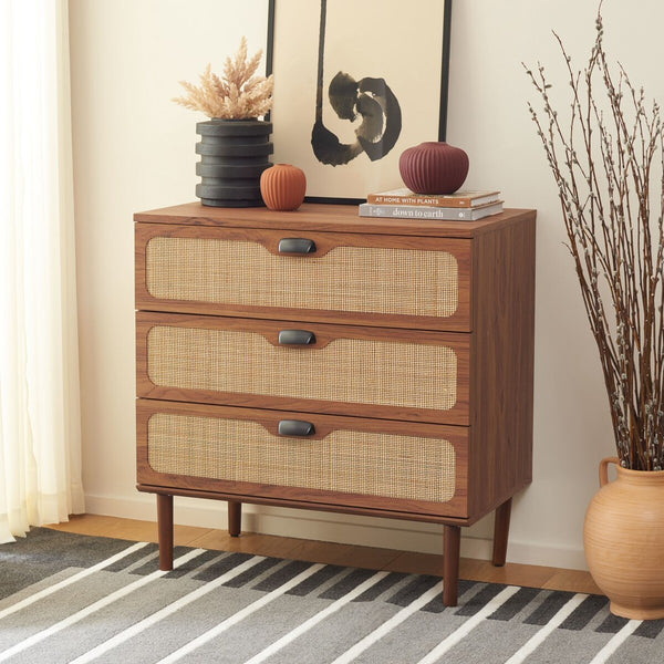 Safavieh Irelia 3 Drawer Chest Walnut  Pb, Mdf, Rubber Wood CHS9602A