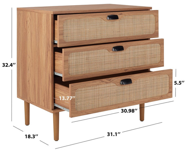Safavieh Irelia 3 Drawer Chest Oak  Pb, Mdf, Rubber Wood CHS9602D