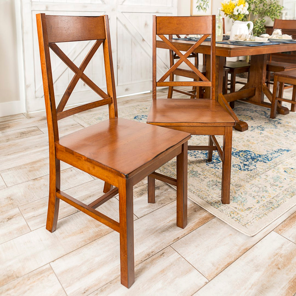 Walker Edison Wood Dining Chairs, Set of 2 - Antique Brown in High-Grade MDF, Solid Wood Veneers, Solid Wood CHW2AB 812492013341