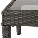 Antibes Outdoor Wicker Loveseat and Coffee Table with Cushions, Gray and Light Gray Noble House