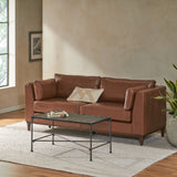 Warbler Contemporary Faux Leather Upholstered 3 Seater Sofa, Cognac Brown and Espresso Noble House