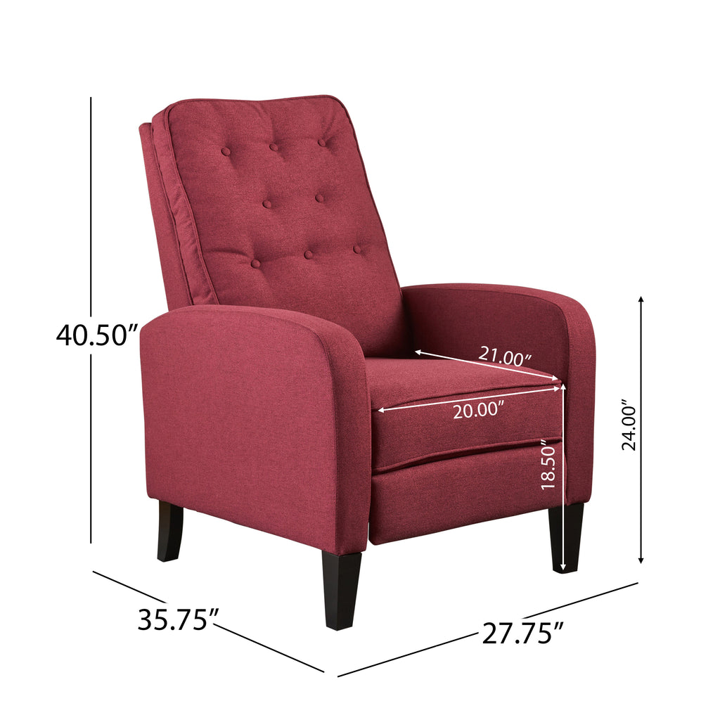 Nievis Tufted Deep Red Fabric Recliner Noble House