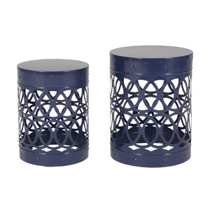 Noble House Mellie Outdoor Metal Side Tables (Set of 2), Navy Blue