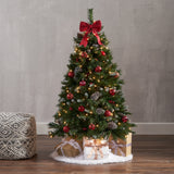 4.5-foot Mixed Spruce Pre-Lit Clear String Light Hinged Artificial Christmas Tree with Frosted Branches, Red Berries, and Frosted Pinecones