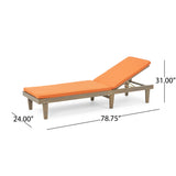 Nadine Outdoor Modern Acacia Wood Chaise Lounge with Cushion, Gray and Rust Orange Noble House