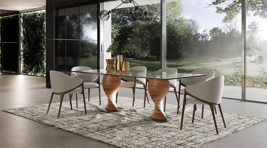 VIG Furniture Modrest Cleveland - Contemporary Glass and Walnut Dining Table VGCS-DT-16152 VGCS-DT-16152