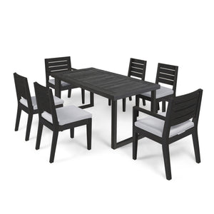 Nestor Outdoor 6-Seater Acacia Wood Dining Set, Sandblast Dark Gray and Light Gray Noble House