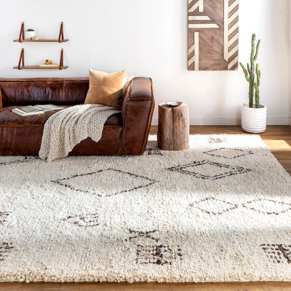 Camille CME-2303 Global Wool Rug CME2303-81012 Cream, Medium Gray, Charcoal, Dark Brown 100% Wool 8'10" x 12'