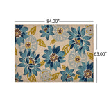 Wildwood Outdoor 5'3" x 7' Floral Area Rug, Ivory and Blue Noble House