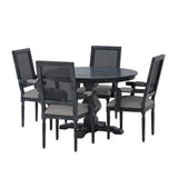 Mores French Country Upholstered Wood and Cane 5 Piece Circular Dining Set