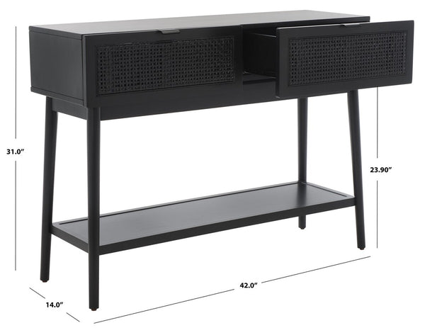 Safavieh Baisley 2 Drawer Rattan Console Table Black CNS5000B