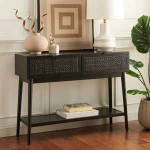 Safavieh Baisley 2 Drawer Rattan Console Table Black CNS5000B