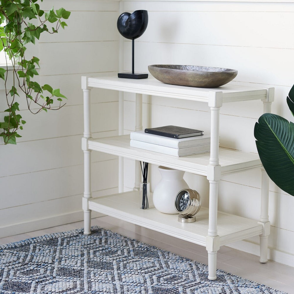 Rafiki 3 Shelf Console Table Distressed White Wood CNS5715A