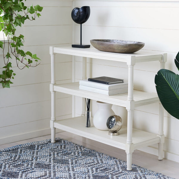Rafiki 3 Shelf Console Table Distressed White Wood CNS5715A