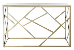 Safavieh Namiko Console Table Clear Brass Tempered Glass Metal Tube CNS6202A 889048438767