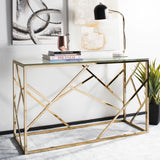 Safavieh Namiko Console Table Clear Brass Tempered Glass Metal Tube CNS6202A 889048438767