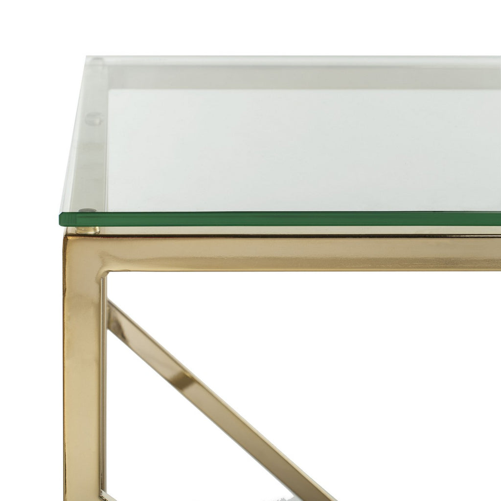 Safavieh Namiko Console Table Clear Brass Tempered Glass Metal Tube CNS6202A 889048438767