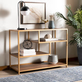 Safavieh Reese Geometric Console Table Walnut / Gold Wood / Metal CNS6203C 889048615076