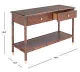 Tudor 2 Drawer 1 Shelf Console Table Dark Brown / Gold Wood CNS6600A