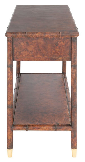 Tudor 2 Drawer 1 Shelf Console Table Dark Brown / Gold Wood CNS6600A