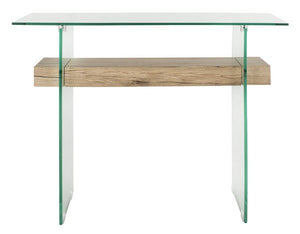 Safavieh Kayley Console Table Rectangular Modern Clear Natural Tempered Glass MDF CNS7001A 889048427617