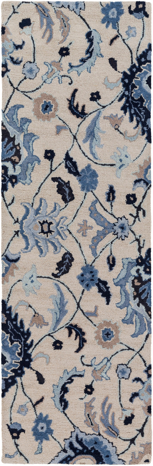 Centennial CNT-1096 Cottage Wool Rug CNT1096-58 Ink, Dark Blue, Khaki, Sage, Taupe 100% Wool 5' x 8'