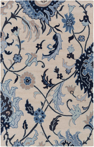 Centennial CNT-1096 Cottage Wool Rug CNT1096-58 Ink, Dark Blue, Khaki, Sage, Taupe 100% Wool 5' x 8'