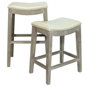 Elmo Bonded Leather Counter Stool Beige, Mystique Gray Legs 198625B-2050KD New Pacific Direct