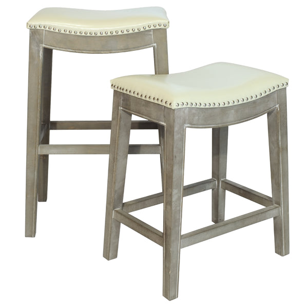 Elmo Bonded Leather Counter Stool Beige, Mystique Gray Legs 198625B-2050KD New Pacific Direct