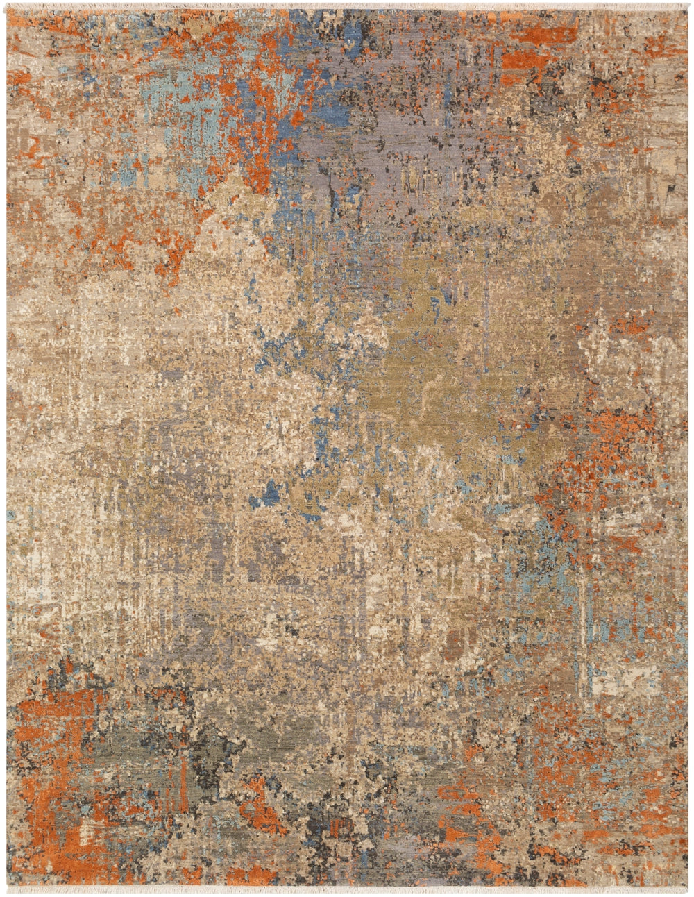 Colaba COA-2003 Modern Wool, Silk Rug COA2003-913 Olive, Wheat, Cream, Burnt Orange, Sage, Taupe 80% Wool, 20% Silk 9' x 13'