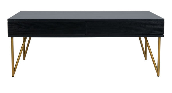 Safavieh Pine Two Drawer Coffee Table Black Gold Wood COF2238B