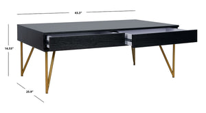 Safavieh Pine Two Drawer Coffee Table Black Gold Wood COF2238B