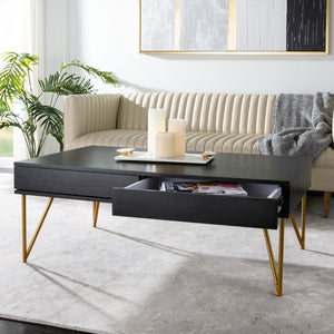 Safavieh Pine Two Drawer Coffee Table Black Gold Wood COF2238B