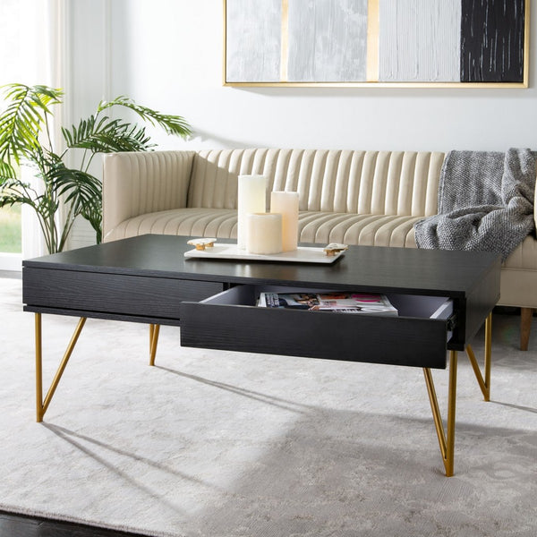 Safavieh Pine Two Drawer Coffee Table Black Gold Wood COF2238B